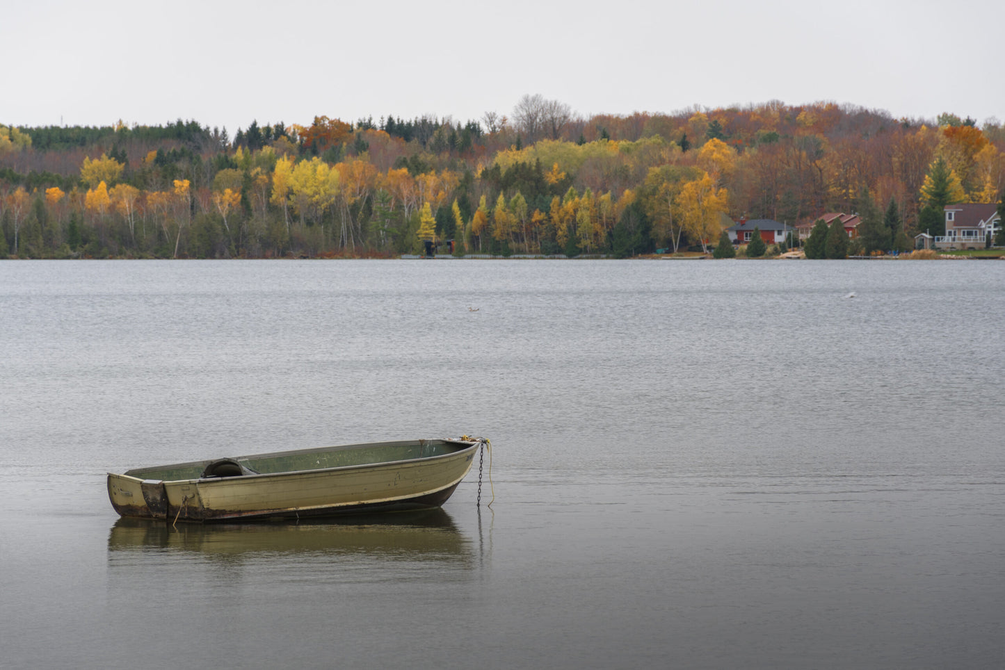 Still Waters - Autumn Lake with Rowboat